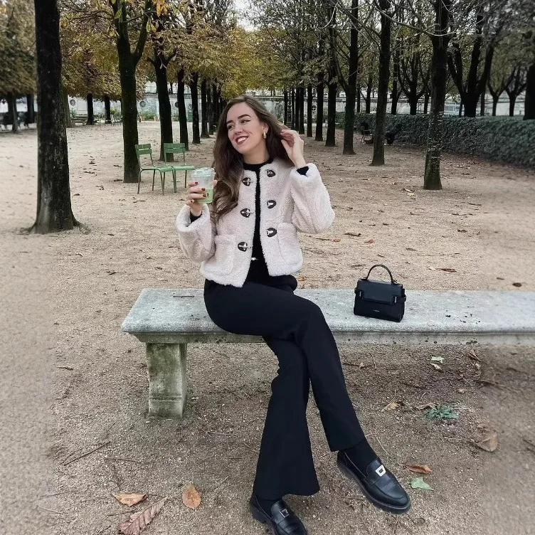 Kurtka zimowa damska z polaru KIDCRKJ, jednolita, z okrągłym dekoltem, zapinana na guziki, z sztucznego futra, dla kobiet, z dużymi kieszeniami, codzienna, damska kurtka z wełny jagnięcej.