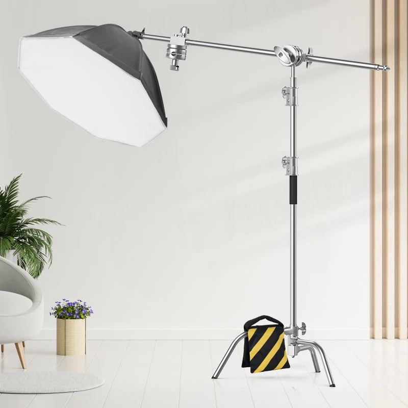 260CM Stainless Steel Heavy Duty C-Stand Tripod Support Photography Light Stand With 3.5ft/107cm Boom For Studio Softbox,Light