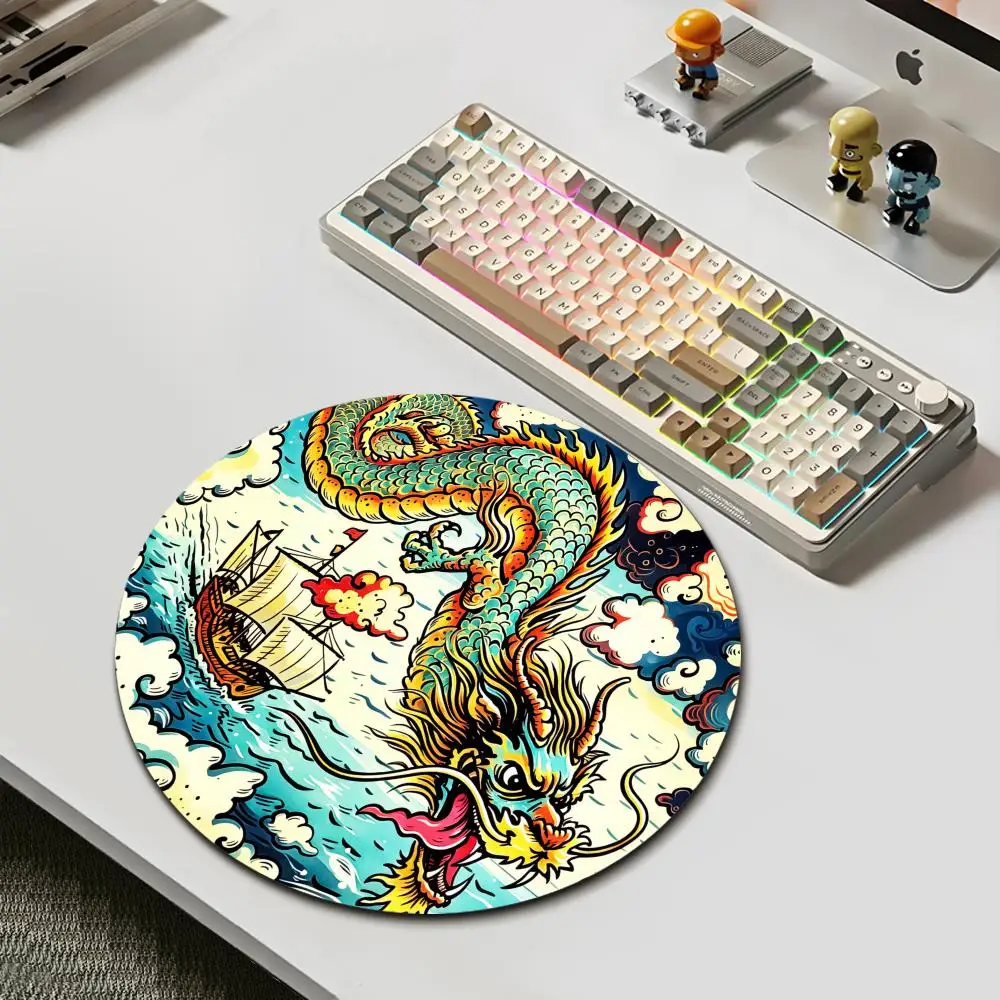 HYBXAXC Black White Dragon Cloud Art Round Mouse Pad Vintage Desktop Computer Keyboard Wireless Boy Girl Gift for Play games