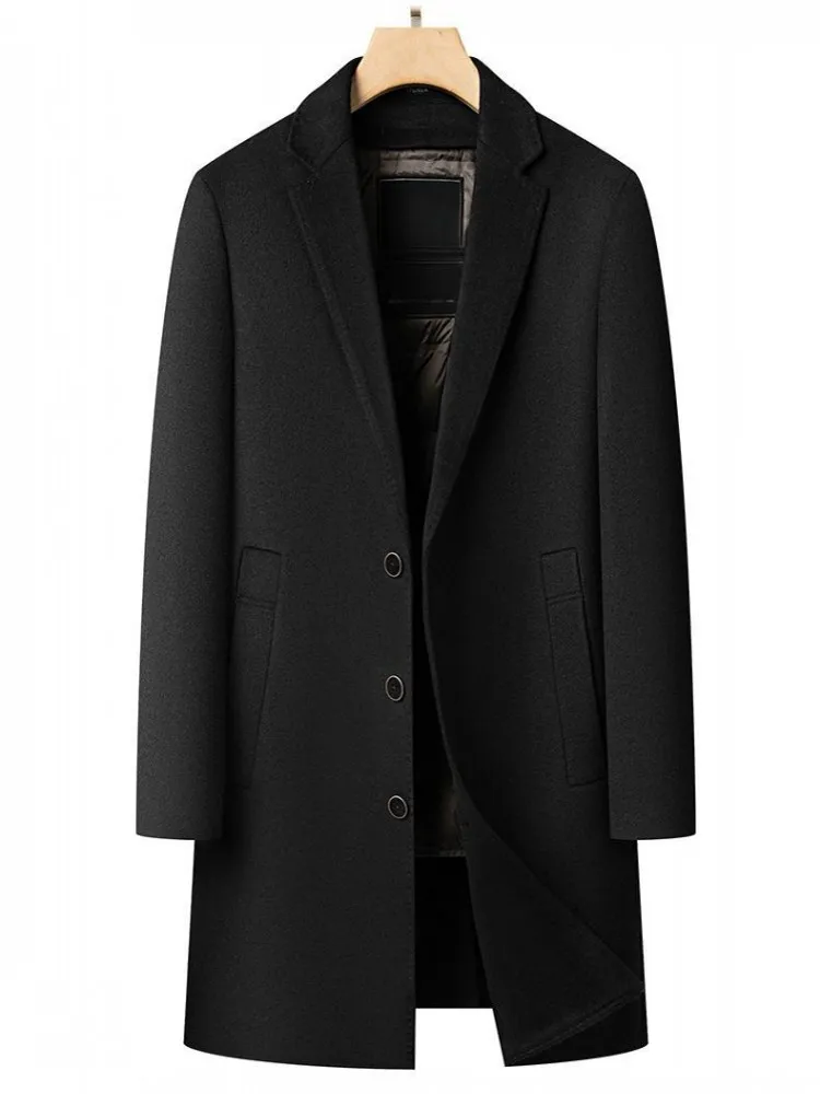 الشتاء أزياء الرجال انفصال أوزة أسفل بطانة سترة طويلة فضفاضة تناسب واحدة الصدر خندق معطف رفض طوق معطف دافئ #3
