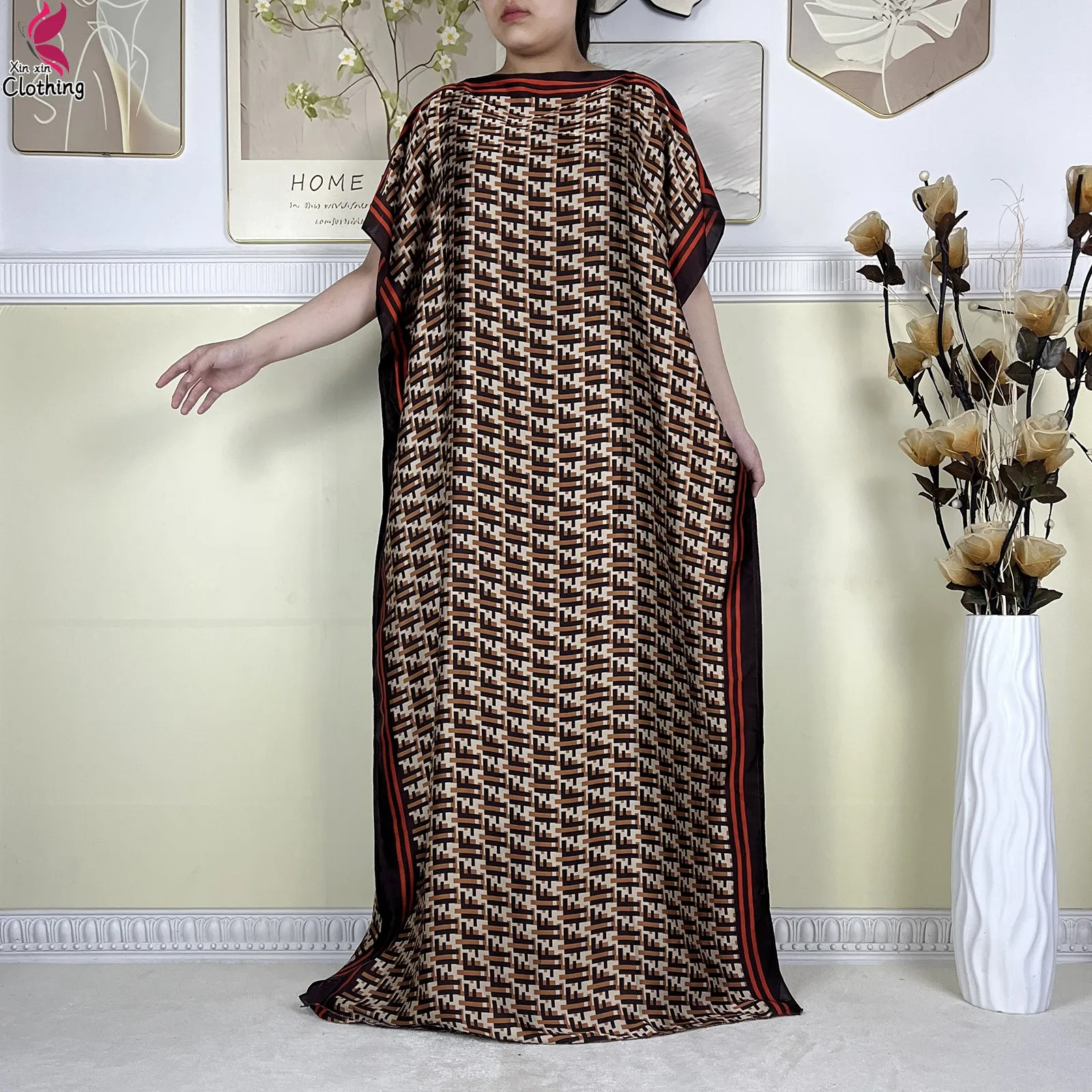 Novo verão africano kaftan vestido feminino 2025 moda bat manga seda solto vestido com cachecol roupas femininas islâmicas