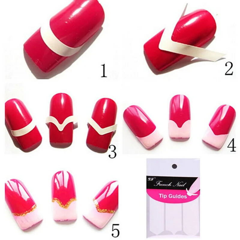 Hermosas guías de punta de sonrisa de manicura francesa, pegatinas de Arte de uñas DIY, 5 paquetes, superventas