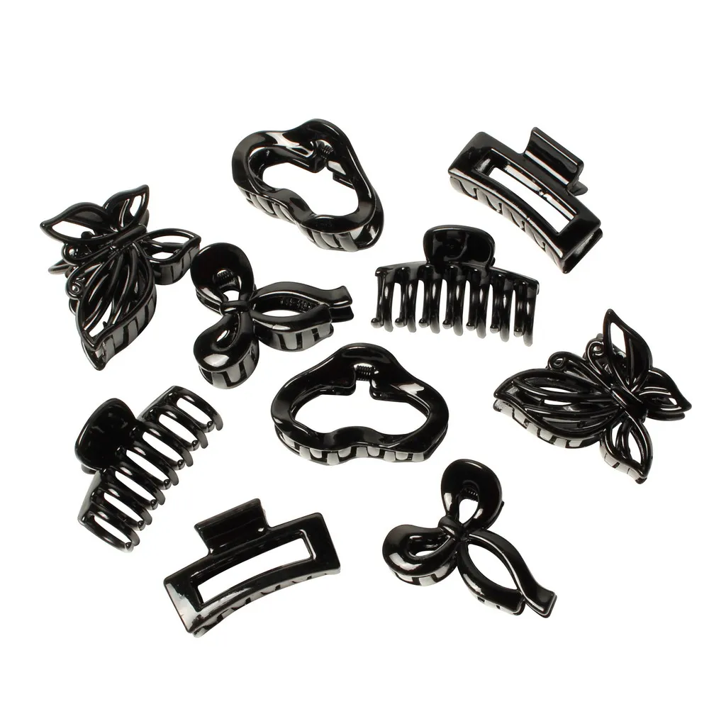 10Pcs Small Hair Claw Clip Elegant Plastic Hairpin Tortoiseshell Hair Clamps Black Hair Clips for Women Girls Hair Accessories