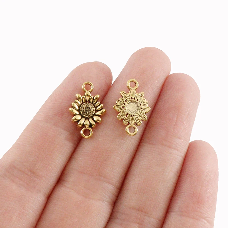 20 x Tibetan Silver/Gold Color Flower Connector Charms Pendants for Necklace Bracelet Jewelry Making Accessories 11x17mm