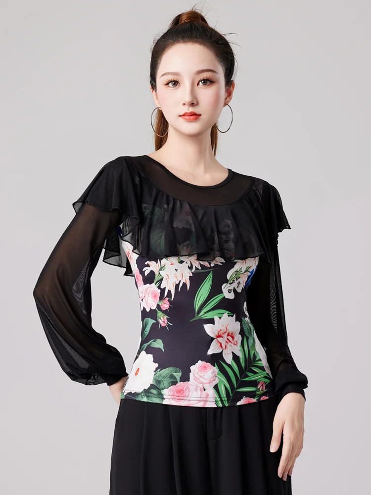 Haut de danse latine pour femmes, vêtements de Performance longs Sve Me, respirant, support National, été et automne, nouvelle collection 2025