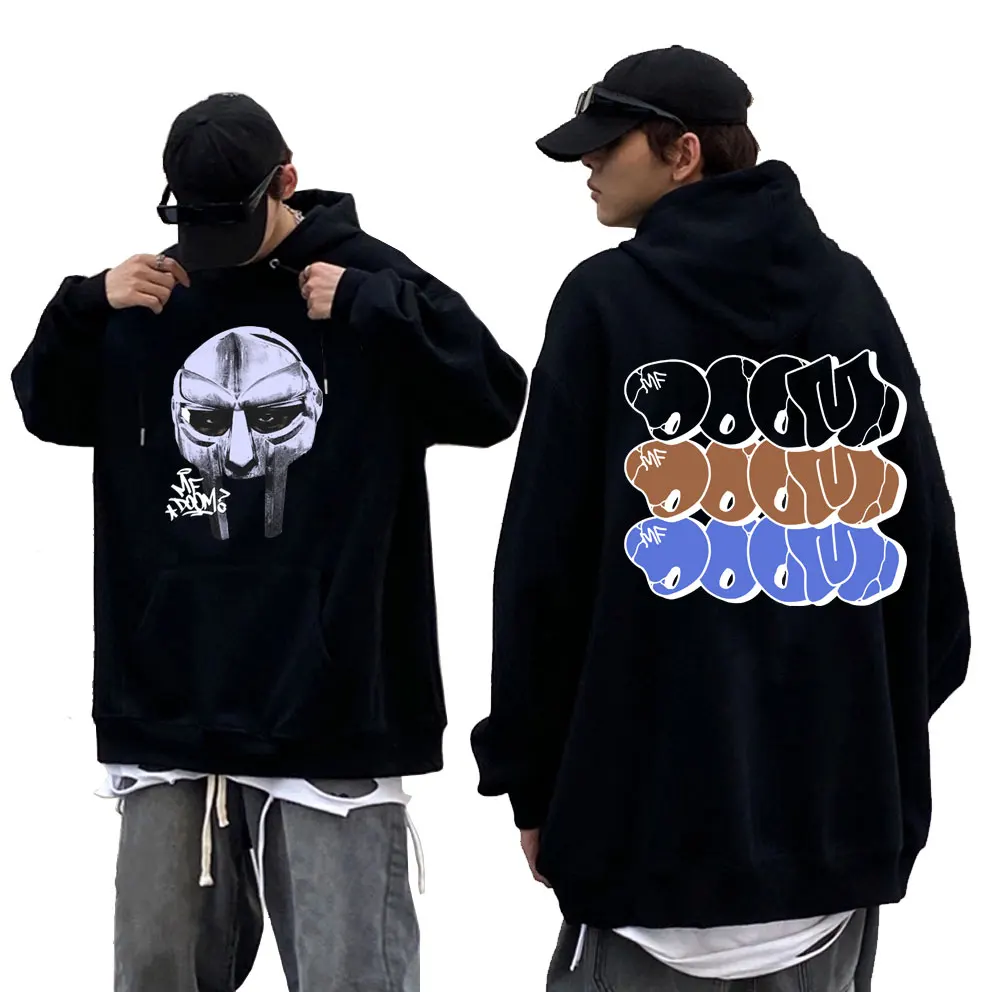 Rapper Mf Doom Mask Madlib Madvillain Double Sided Graphic Hoodie Men Women Hip Hop Vintage Hoodies Male Oversized Sweatshirt