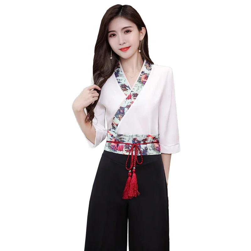 

Women's Scrub Set Beauty Salon Nurse Lab Spa Uniform V-neck Chinese Style Pet Grooming Hotel Waiter Work Clothes