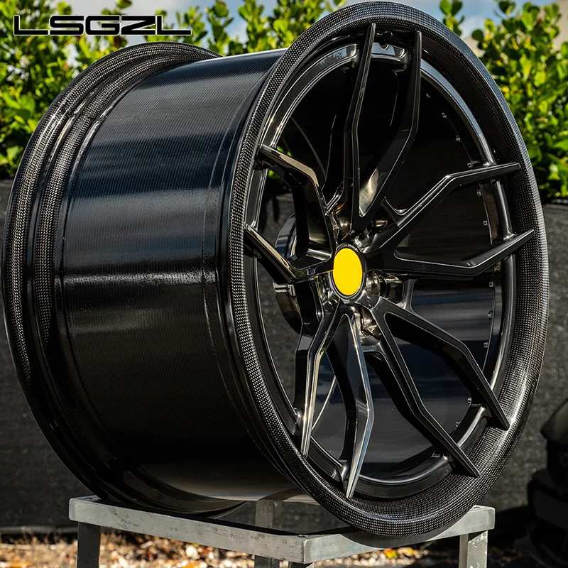 2pc Structure Wrapped Carbon Fiber Lips Forged Car Wheels for Mercedes C8 Ferrari Concave Alloy Rim 16-26 Inch  Car Wheels