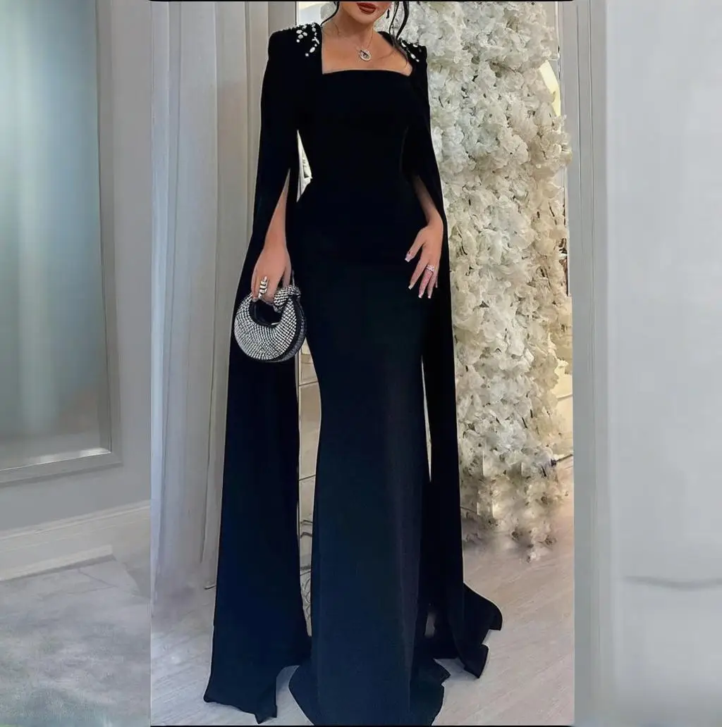 

dubai arabic black evening dresses 2025 long sleeves formal gown chiffon mermaid prom dresses occasion dresses for women