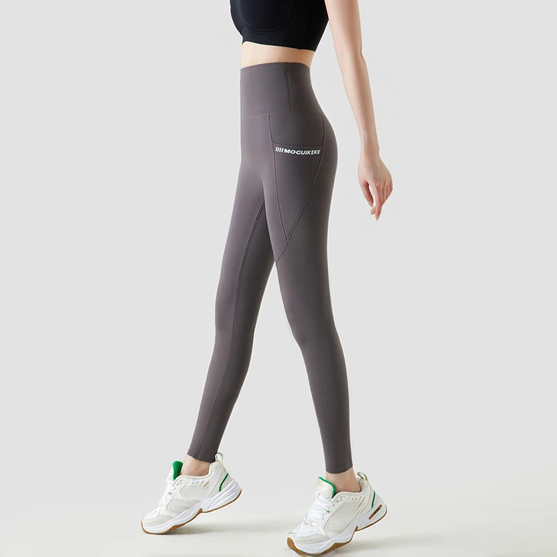 Women Side Pocket Fitness Cycling Leggings Fall Winter Thicken Fleece Sports Yoga Leggings Shark Skin Nude Feeling Leggings Lady