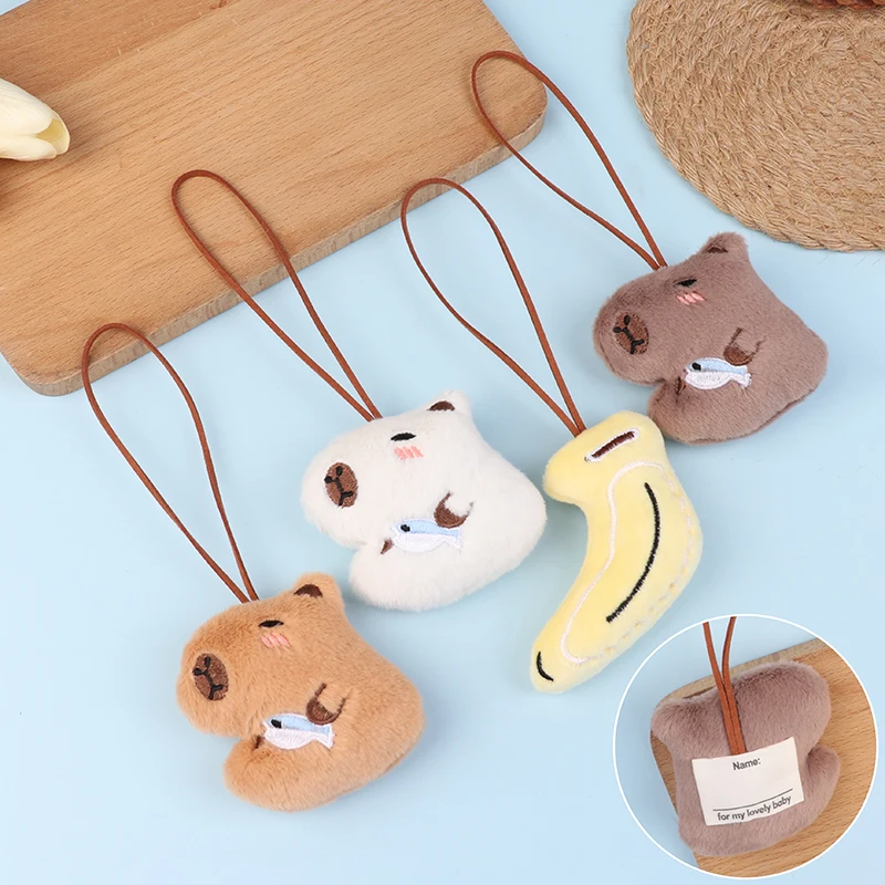 8cm Cute Capybara Plush Toys Name Tag Keychain Stuffed Banana Keyring Anti-lost Mark Luggage Tag Charm Bag Pendant Kid Gifts