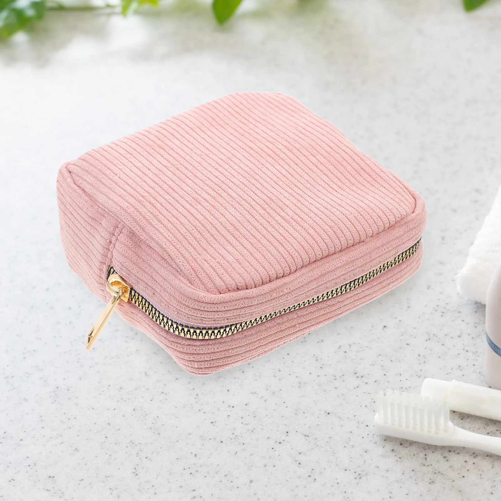

Corduroy Makeup Bag White Coin Purse Sanitary Napkin Storage Travel Toiletry Bags For Women Cosmetics Pouch Zippered Bags
