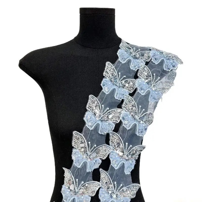 

31BF привлекательная тканевая аппликация в виде бабочки, расшитая блестками, пришивные нашивки для свадебного/вечернего платья,