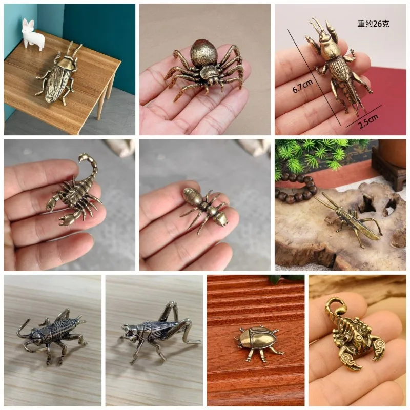 

Copper Spider Figurines Miniature Creative Desktop Ornament Decoration Crafts Accessories Vintage Insect Brass Animal Tea Pet