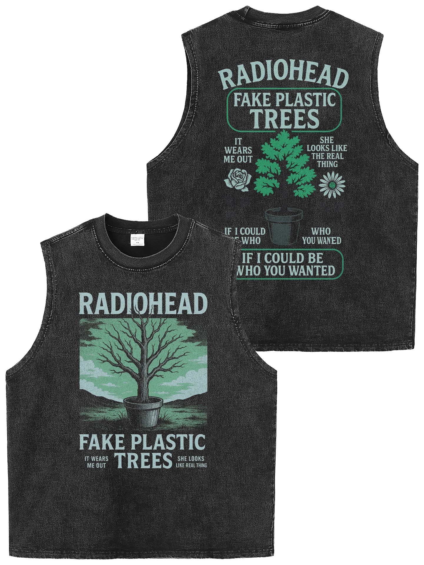 RADIOHEAD Band Vintage Washed Loose Rock Sleeveless T-Shirt Tank Top Cotton Breathable Casual Unisex Summer Fashion