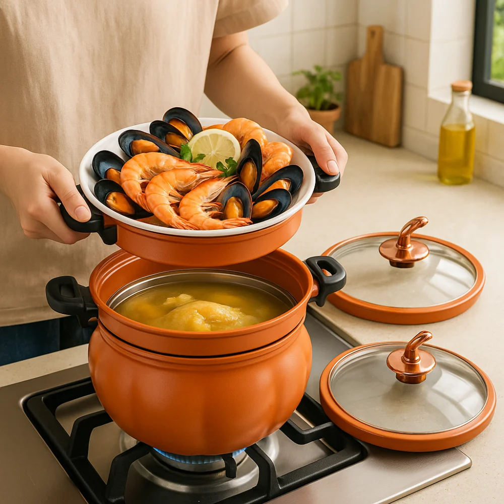 

Chubby 2 Layer Micro-Pressure Pot Large Capacity 8L Pressure Cooking Pot Non-Stick Pumpkin Steamer Stew Pot Gas Induction Cooker