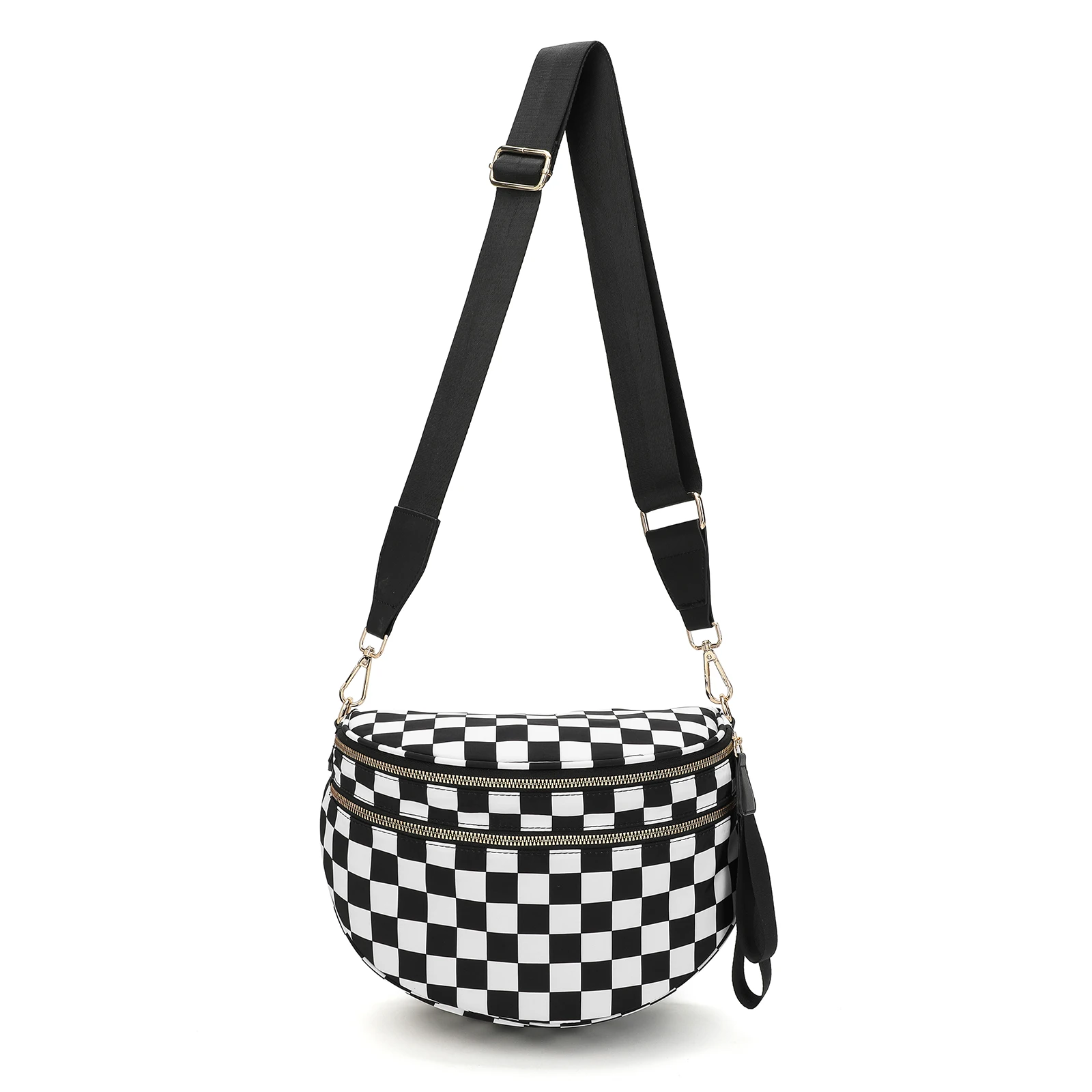 DOYOGI Zwart-wit Geruite Ruime Heuptas Crossbody Tassen voor Vrouwen Nylon Reizen essentials Mama Tas Luiertas voor Moeder