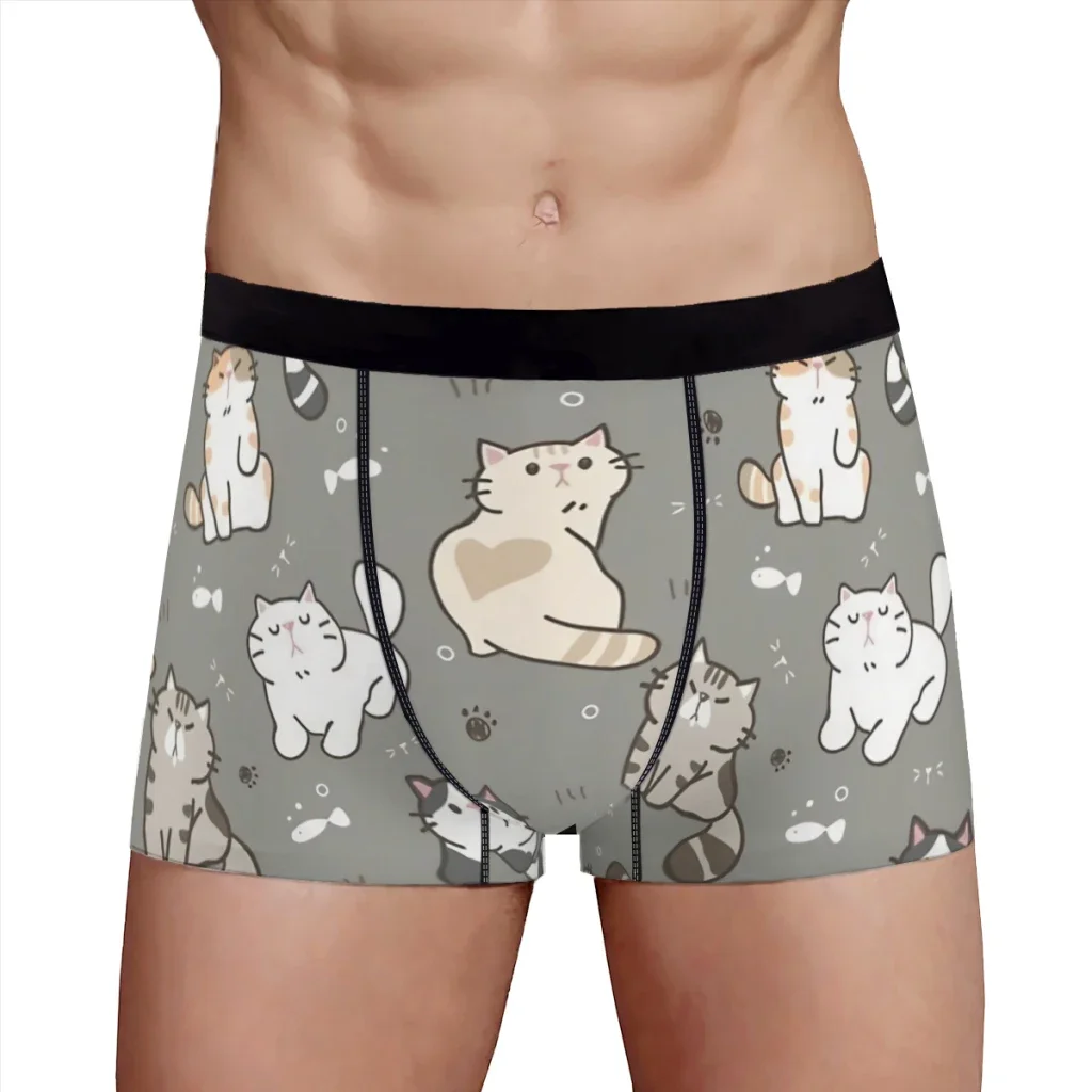 Gatos dos homens Boxer Shorts Estampado, Cuecas Respiráveis, Calcinhas, Cuecas, Roupa Interior