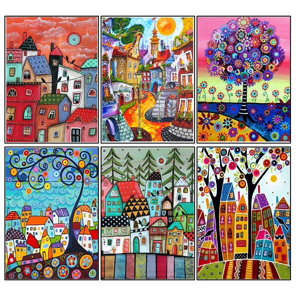 Diamond Painting Embroidery Cartoon Houses Cross Stitch Kits DMC Printed Canvas DIY Scenic Arts Handmade Home Decoration