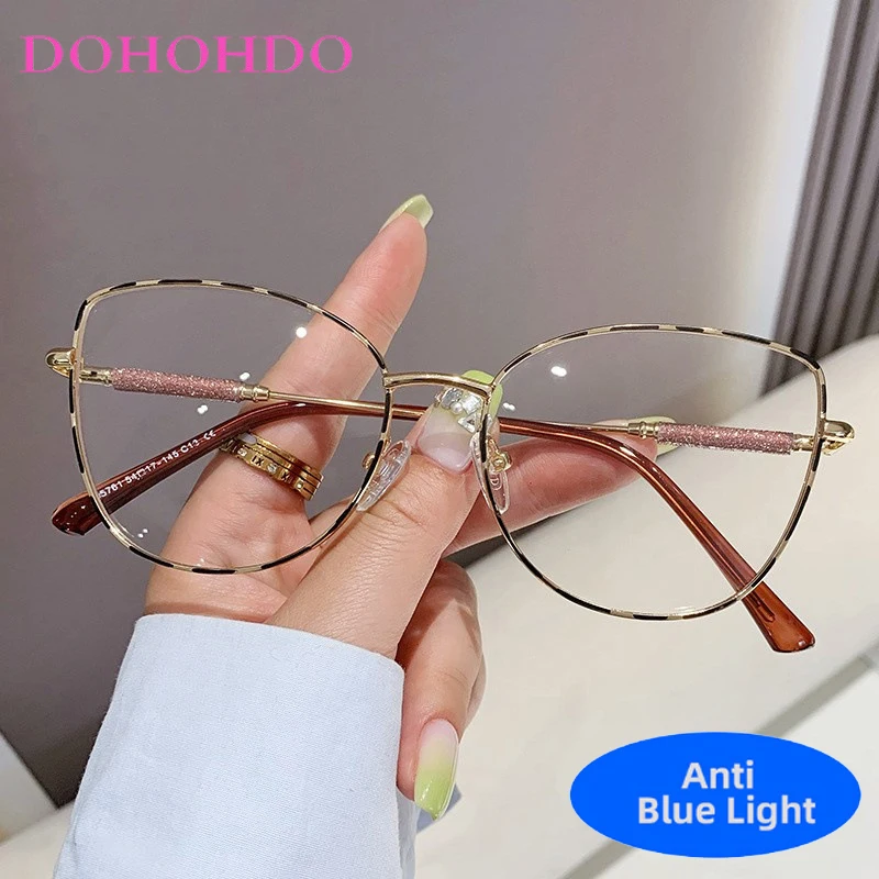

Vintage Metal Trendy Brand Designer Cat Eye Anti Blue Light Glasses Fashion Luxury Eyeglasses Men Women For Office Work Lentes