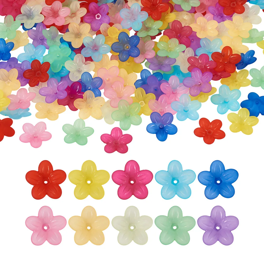 

200Pcs Frosted Acrylic Bead Caps 5-Petal Flower End Caps Connectors Mixed Color for Jewelry Making DIY Bracelet Earring Crafts