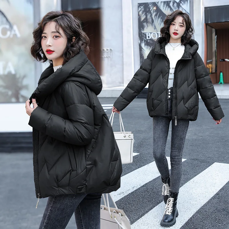 Women's Short Winter Cotton Jacket Warm New Loose Hooded Thick Cotton Coat Trendy Quilted Cotton Padded Jacket Parkas Clothing