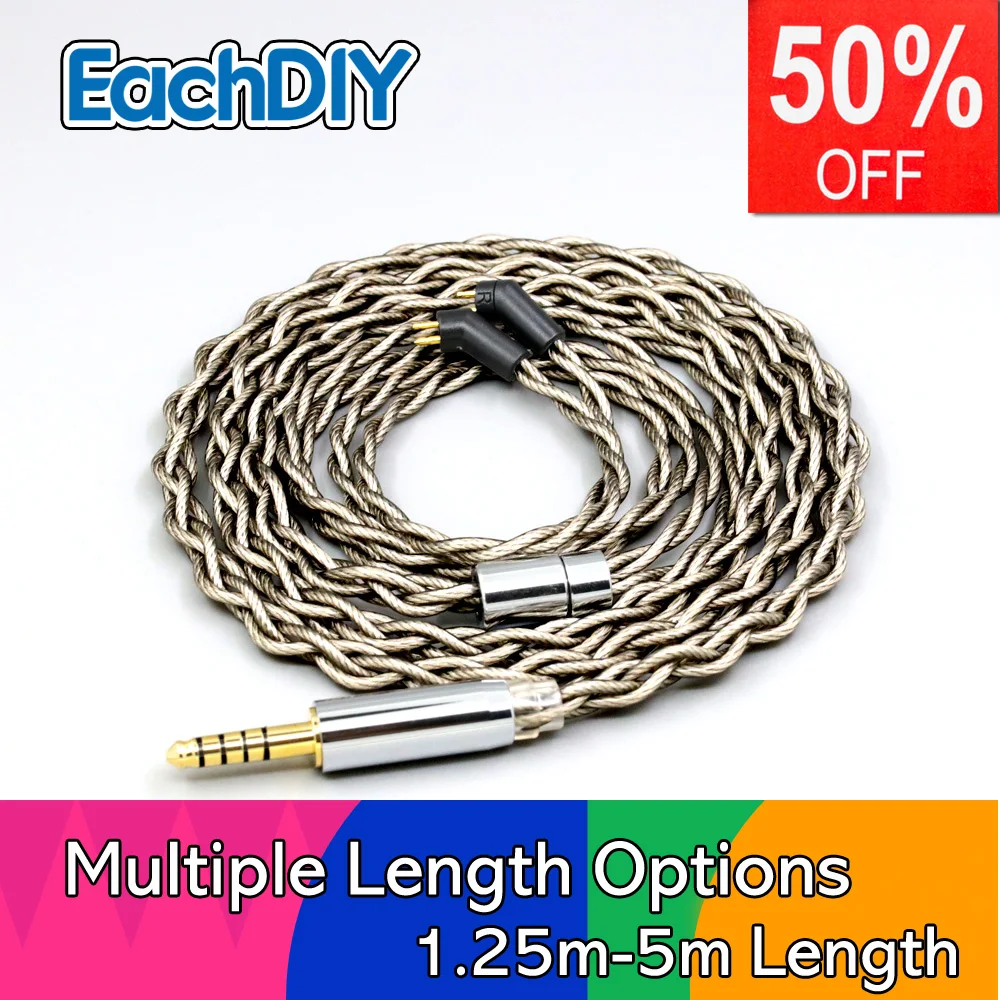 

99% Pure Silver + Graphene Silver Plated Shield Earphone Cable For Etymotic ER4B ER4PT ER4S ER6I ER4 2pin 4 core 1.8mm LN007943