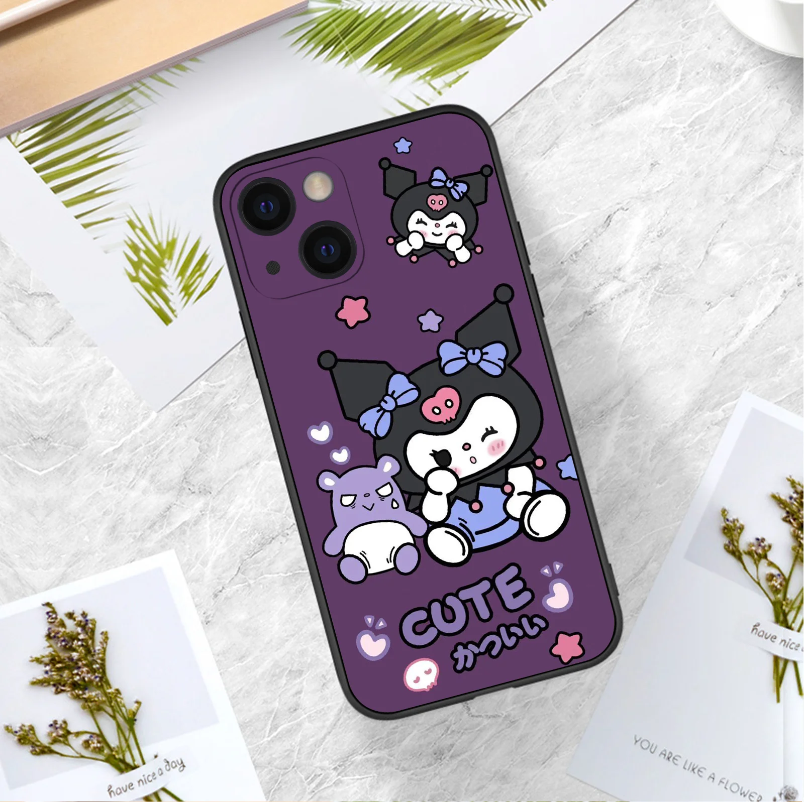 Süße Kuromi Hülle für iPhone 16 Pro Max Full Protect Soft Black Sanrio Handy hülle für iPhone 16 15 14 13 12 Pro Max Plus