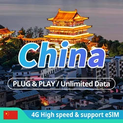China SIM Card Unlimited Data 4G Data Prepaid SIM Card China mainland SIM Card Support eSIM TikTok FaceBook LINE
