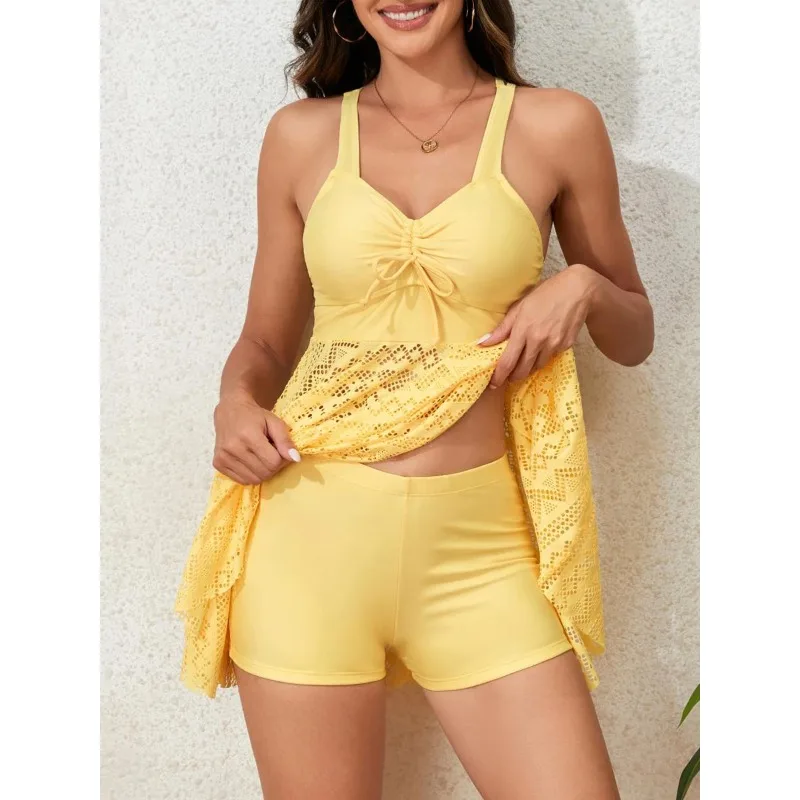 

2026 2 Pieces Tankini & Beach Skirt Swimsuit Women Solid Sexy Swimwear Female Bathers Bathing Swimming Suit Summer Beachwear