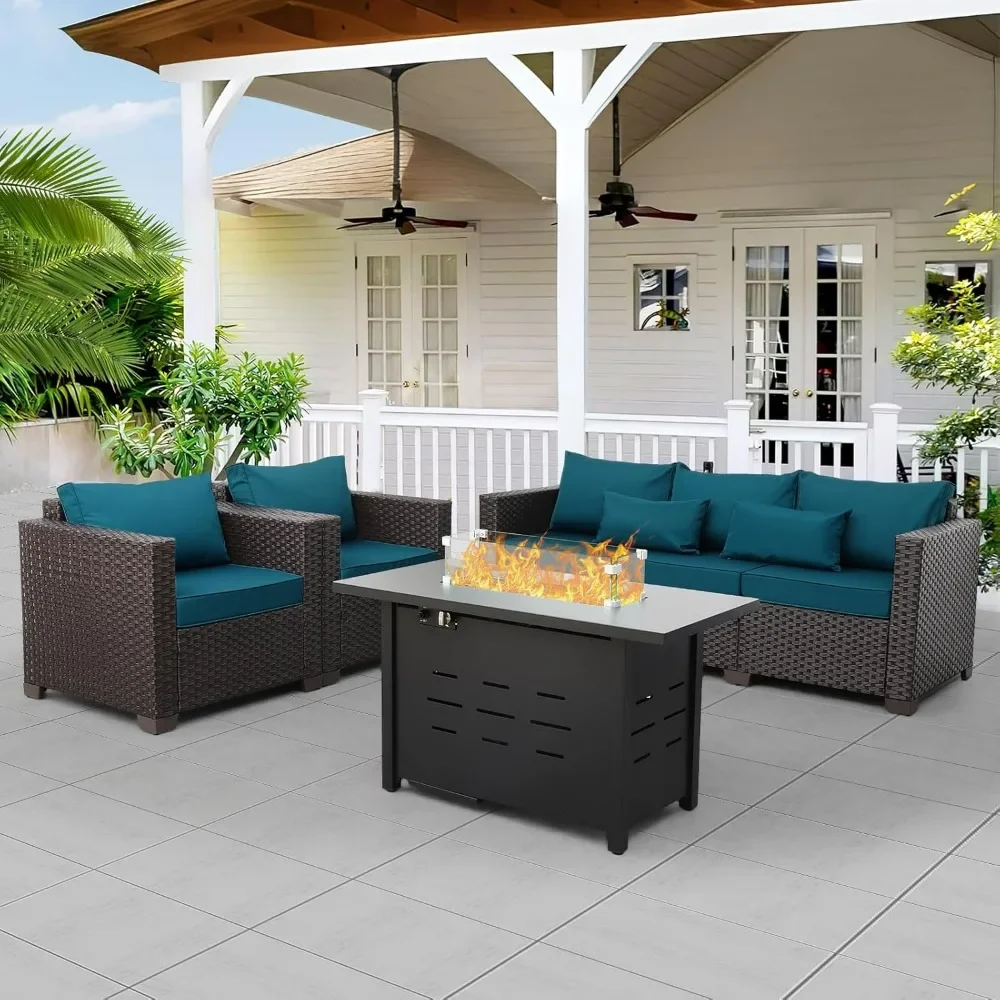 4 Piece Patio Furniture Set 45In Fire Pit Table Outdoor Furniture Sets Patio Couch Outdoor Chairs 50000 BTU Propane Fire Pit