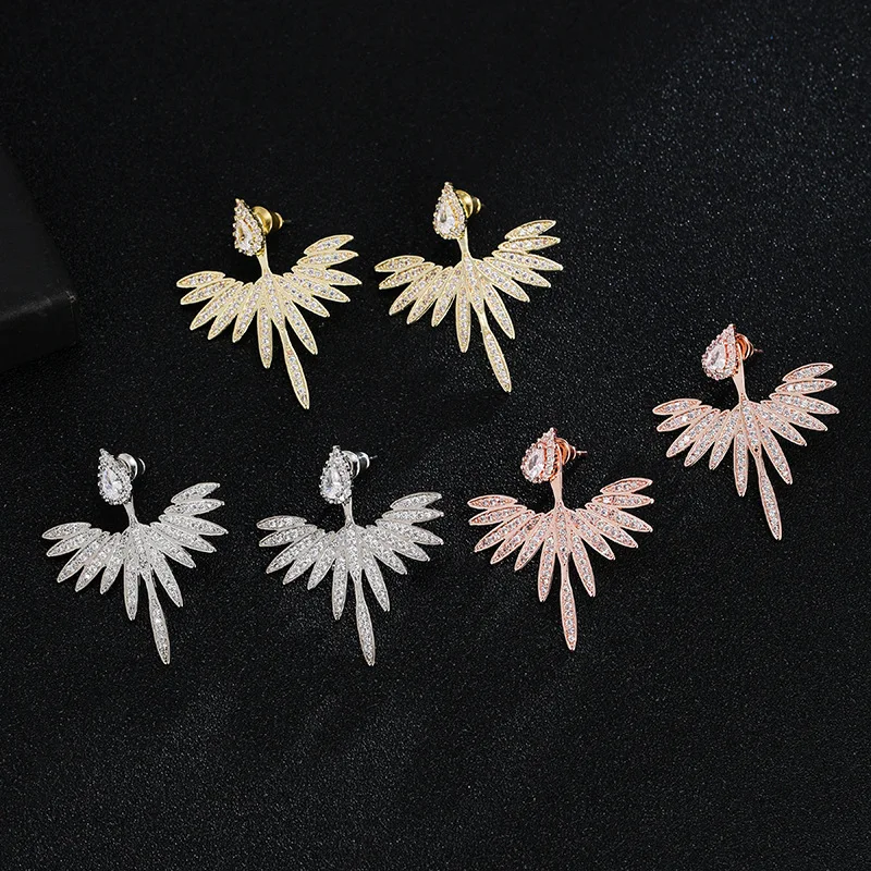 Europe and the United States cross-border hot-selling fashion luxury angel wings women zircon stud earrings street shooting