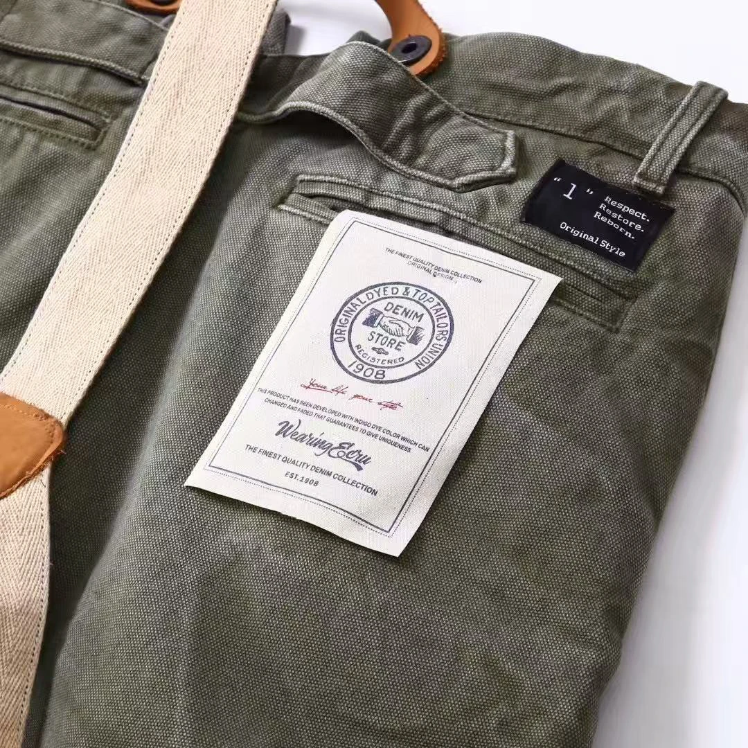 World War II Heavyweight 100% Cotton Washed Canvas Overalls - Durable Loose Straight Men's Lumberjack Casual Workwear Pants