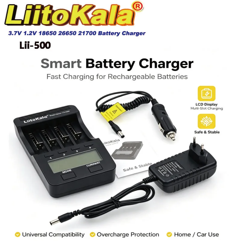 LiitoKala Lii-500 LCD Smart Battery Charge  for 18650 26650 16340 18350 3.7V 1.2V 18650+US/EU Plug Adapter