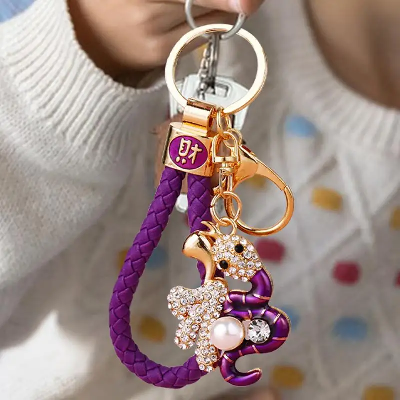 Rhinestone Snake Keychain Chinese Snake Lucky Pendant Keychain Creative Snake Keychain With Ring Clasp Purse Bag Charm decor