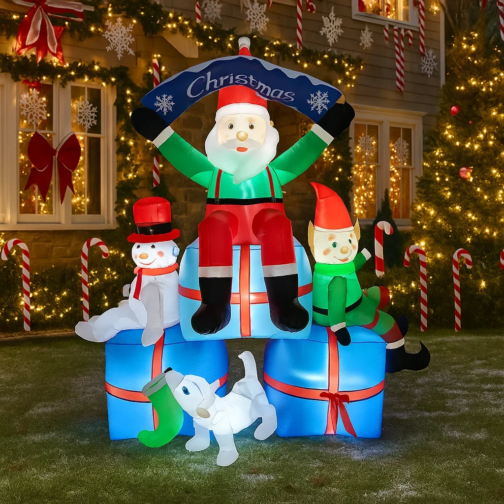 2.1M/6.8FT Opblaasbare Kerstman Sneeuwpop Elf Hond Geschenkdozen Verlichting LED Home Decoraties Speelgoed Yard Xmas Vakantie levert Decor