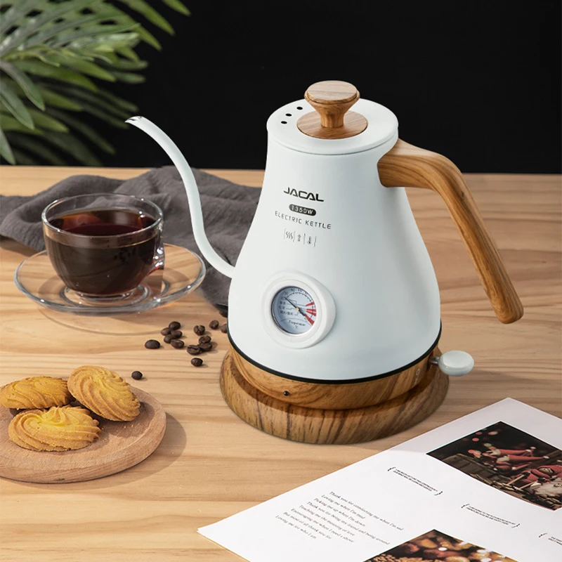 110V/220V Retro Electric Kettle 1.0L Gooseneck Slender Mouth Teapot Hand Brew Coffee Pot Quick Heating Kettle with Thermometer