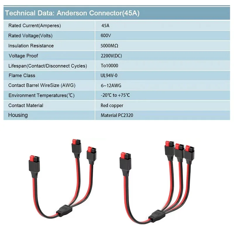 45A 1 to 4 Plug Connection Wire Y-type 1 To 2/3 Power Cord Outdoor Solar Energy Battery Connector 30A 14AWG Switch Cable