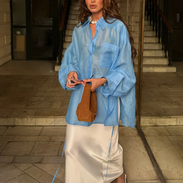 

2026 New Fashion Lapel Long Sleeve Shirt Temperament Commuter Versatile Loose Cardigan Top