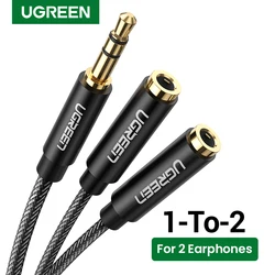 UGREEN-Cable divisor de auriculares de 3,5mm, extensión de conector de Audio Y, Cable auxiliar de 3,5mm macho a 2 puertos, adaptador auxiliar hembra de 3,5mm