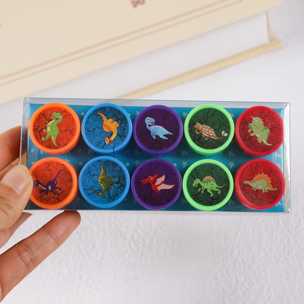 10Pcs Cartoon Marine Animals Dinosaur Self-ink Stamps for Kids Birthday Party Favors Wedding Guest Gifts Halloween Pinata Filler