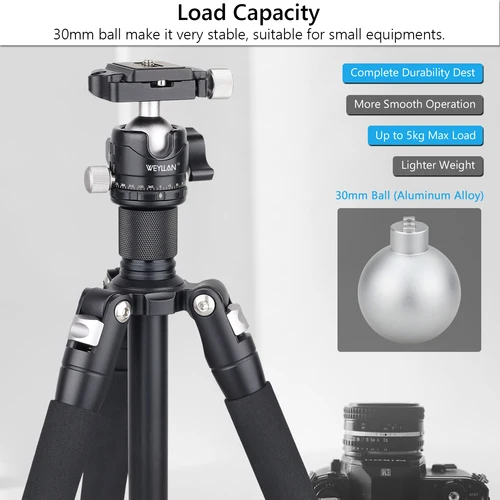 Imagen 2 del producto Cabezal de trípode, cabezal de bola Universal, totalmente metálico, cabezal de bola de vídeo panorámico de perfil bajo, placa de liberación rápida para trípode DSLR monopié EH30S