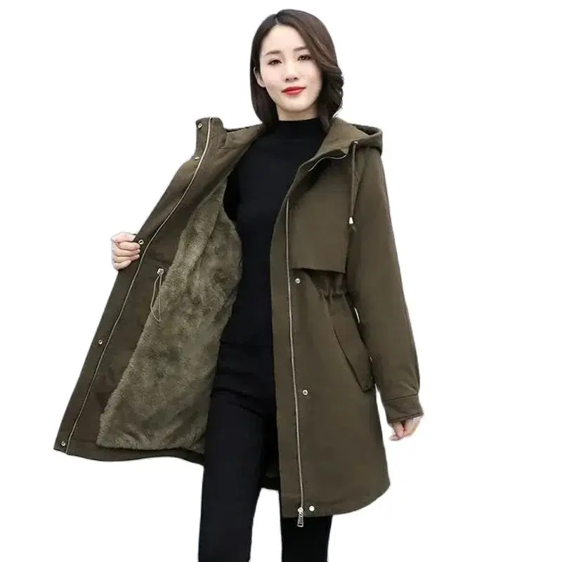 Giacca a vento da donna Pike Outcoat 2023 nuova giacca in pile da donna allentata con cappuccio invernale caldo parka soprabito con cerniera cappotto Basic femminile