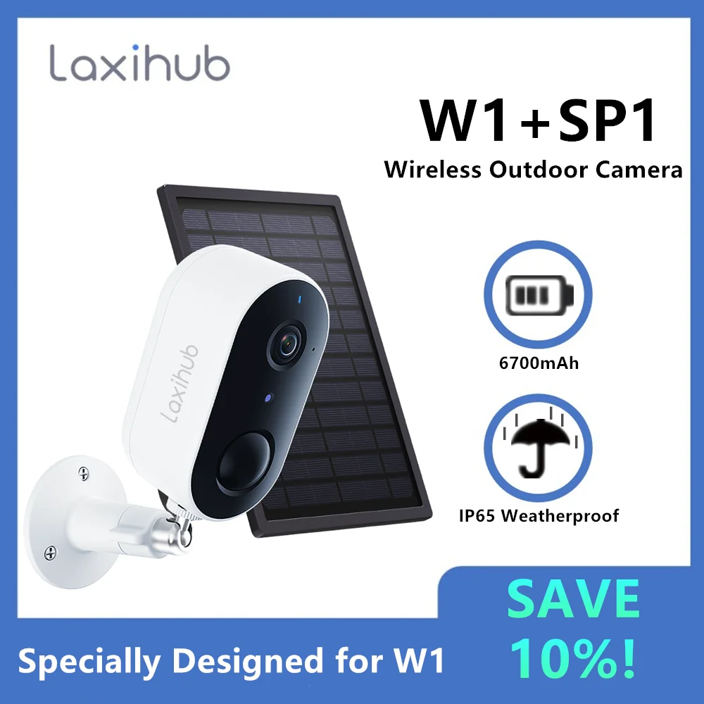 Laxihub 1080P Solar Camera Rechargeable Battery with Solar Panel WiFi PTZ Surveillance Camera Outdoor Security Cams Night Vision