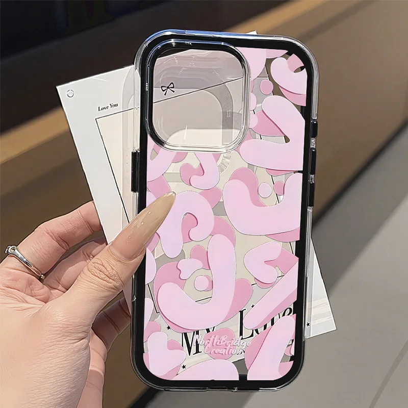 حافظة هاتف شفافة لهاتف آيفون 16 برو حافظة فوندا آيفون 15 13 17 11 12 14 برو ماكس 17 غطاء خلفي ناعم باللون الوردي على الجدران