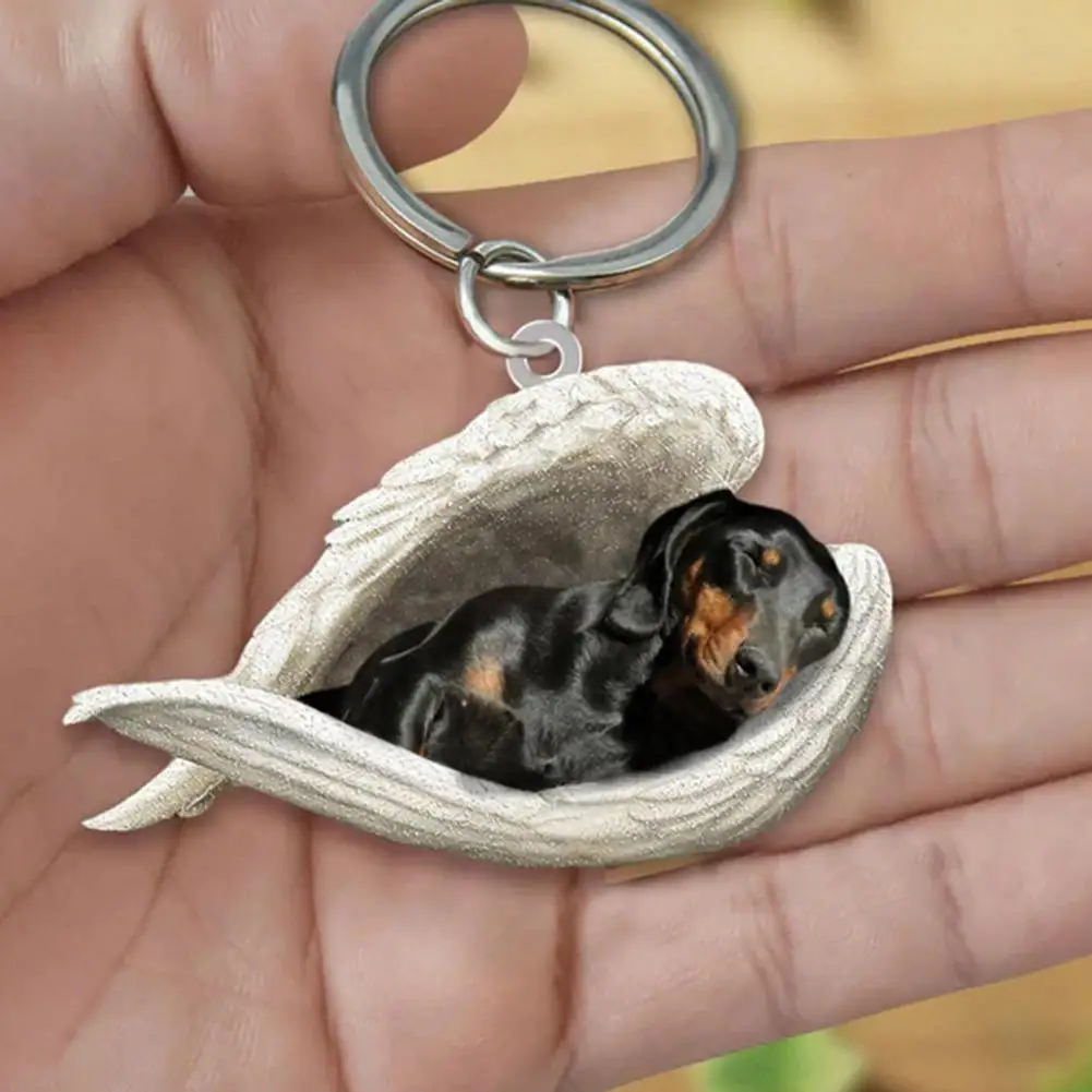 Acryl Nette Hund Schlafen Engel Schlüssel Ketten Tier Keychain Für Frauen Mädchen Weibliche Halter Auto Schlüssel Kinder Geschenk Drop Schiff