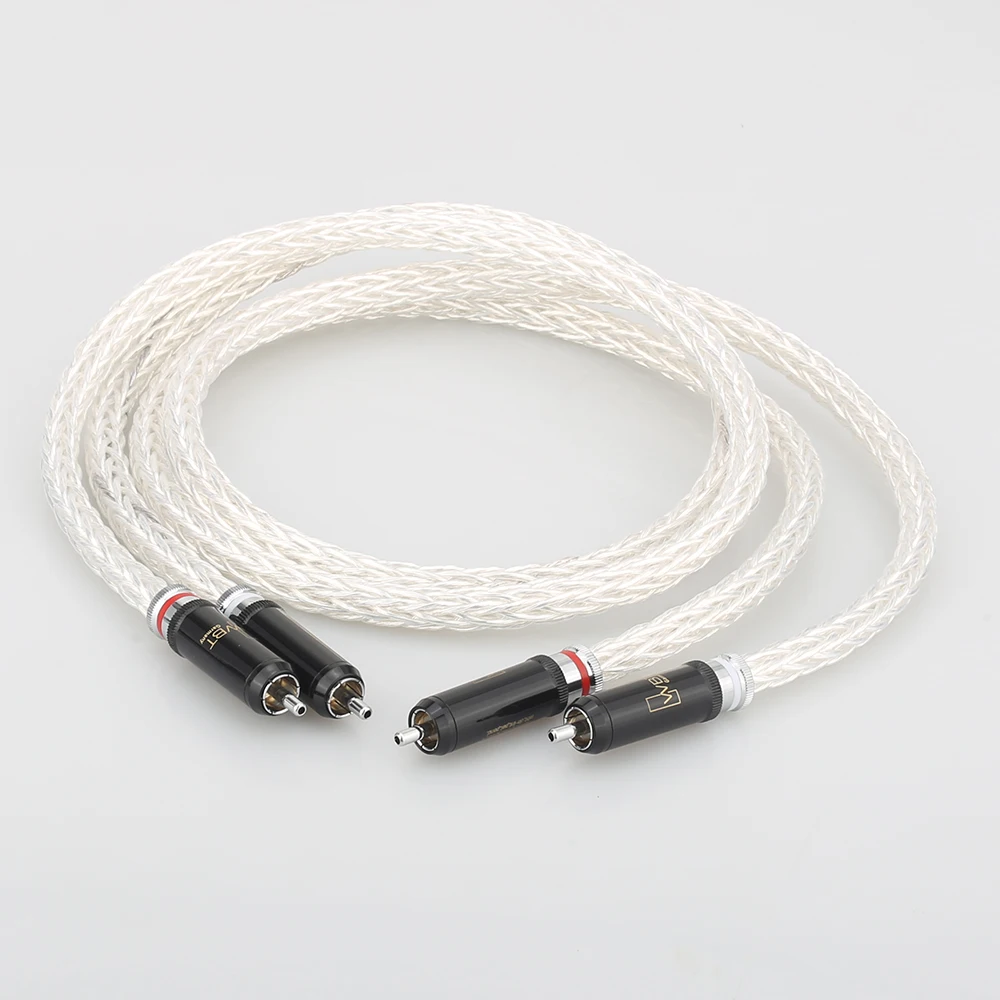 Hi-End 8AG Silver Plated OCC 16 Strands Audio Cable With WBT RCA Plug Cable HIFI 2RCA TO 2RCA Cable