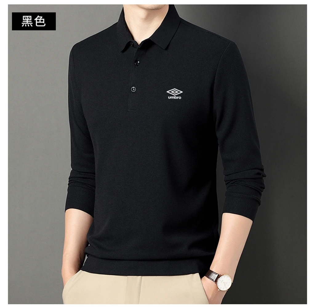 

Autumn New korea UMBRO In Men's Turn Down Long Sleeve Polo Shirt Business Blouse Mens Polo Shirts Golf Shirt Men's Social Shirt