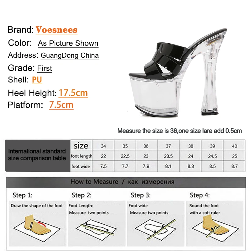 Women Super High Heels Pumps Summer Slippers 17.5CM Transparent Waterproof Platform Party Sandals Fashion Model Walk Show Shoes