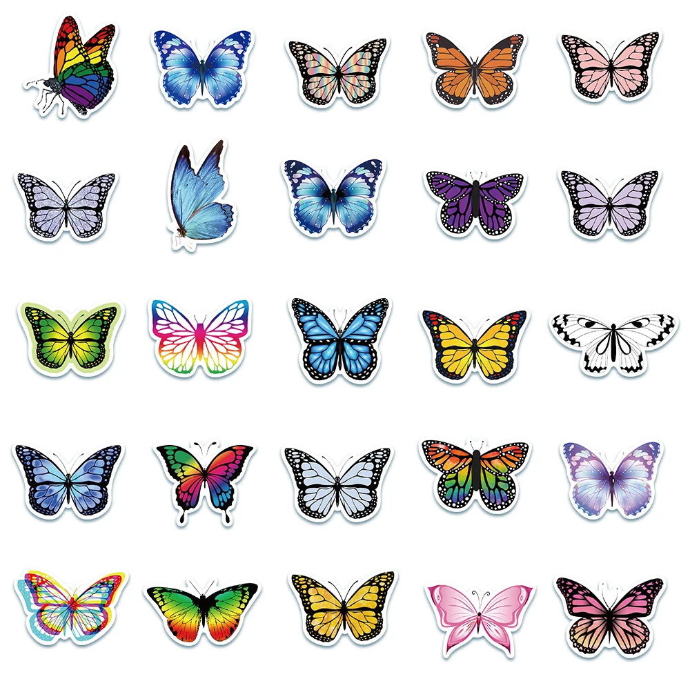 50pcs/pack Flower butterfly graffiti stickers waterproof PVC material stickers DIY bicycle luggage skateboard